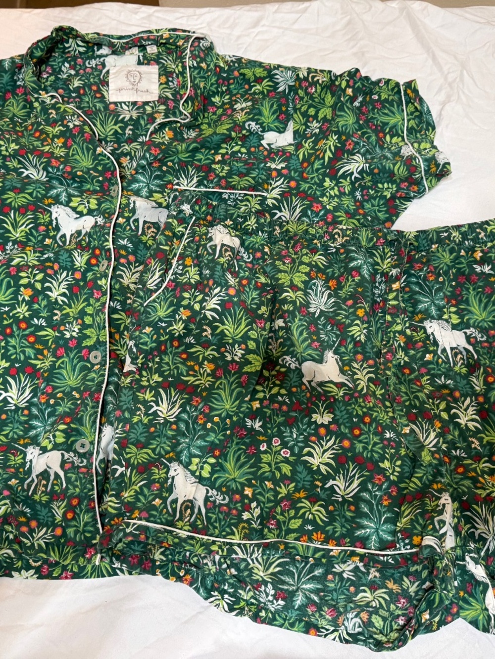 Printfresh Unicorn’s Garden Short Pajama Set 3X Green Organic Cotton